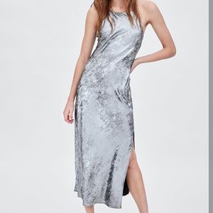 Zara Metallic Silver Slip Dress